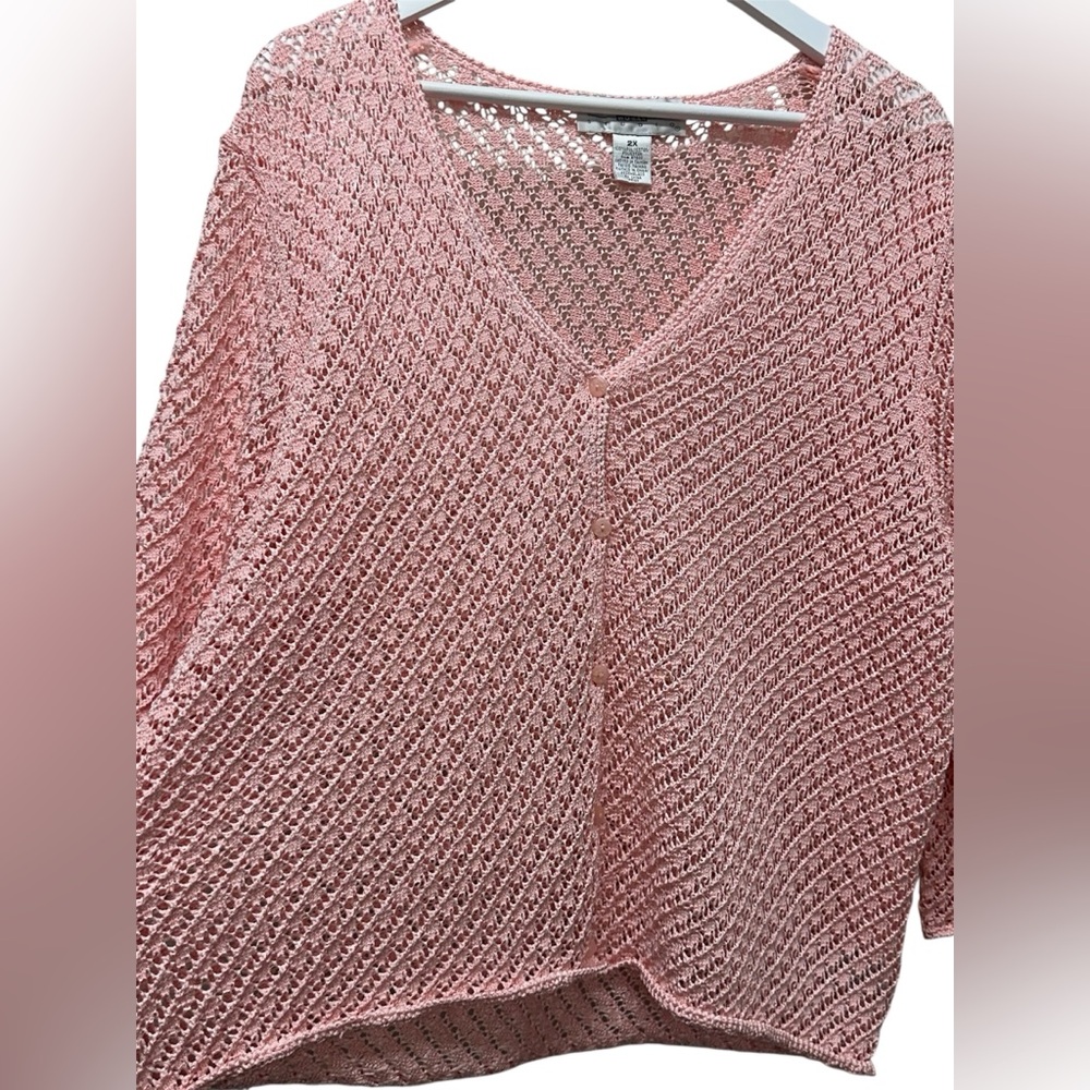 Norton Studio Women’s Vintage Pink V-Neck Knit Sweater Cardigan 2X Cottagecore - Picture 2 of 8